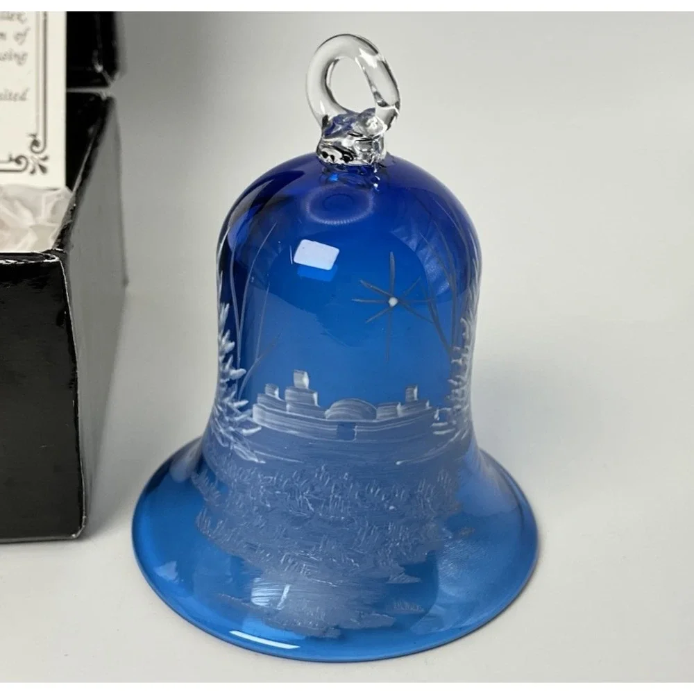 Pairpoint Crystal Annual Christmas Bell Ornament 1992 Hand Painted Bethlehem GUC